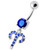 Fancy Multi Stones Jeweled Non Moving Dangling SS Bar Belly Ring - Dark Blue
