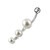 Fancy Pearl Jeweled Dangling Banana Bar Navel Body Jewelry Ring - White