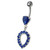 Fancy Green CZ Jeweled Silver Dangling Navel Banana Belly Ring - Dark Blue
