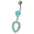 Fancy Green CZ Jeweled Silver Dangling Navel Banana Belly Ring - Aqua