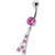 Fancy Jeweled "Eiffel Tower" Dangling Belly Ring - Pink