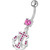 Fancy Jeweled Anchor And Cross Dangling Curved Belly Ring - Pink