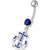 Fancy Jeweled Anchor And Cross Dangling Curved Belly Ring - Dark Blue