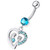 Fancy Single Jeweled Heart Dangling Belly Ring - Aqua