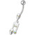 Fancy Skeleton Jeweled Dangling SS Bar Belly Ring  - Rainbow