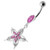 Fancy Star Jeweled Silver Dangling Belly Ring - Pink