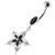 Fancy Star Jeweled Silver Dangling Belly Ring - Black