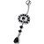Fancy Vintage Indian Jewelry Jeweled Silver Dangling SS Bar Belly Ring - Black