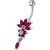 Flower Jeweled Dangling Belly Button Ring - Red