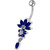 Flower Jeweled Dangling Belly Button Ring - Dark Blue