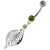 Flower Leaf Jeweled Sterling Silver Navel Belly Button Bar - Peridot