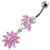 Fancy White Stone Jeweled Flower Dangling Navel Ring - Pink