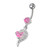 Fancy White Zirconia Jeweled Dangling Banana Bar Navel Ring - Pink