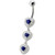 Fancy White Zirconia Jeweled Dangling SS Bar Belly Ring - Dark Blue