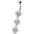 Fancy White Zirconia Jeweled Dangling SS Bar Belly Ring - Clear