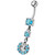 Fancy flowered Silver Dangling Navel Ring - Aqua
