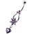 Flower with Heart Dangling Navel Belly Ring - Purple