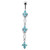 Fancy Jeweled Dangling SS Bar Navel Ring Body Jewelry - Aqua