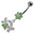 Jeweled Curve With Flower Silver Dangling Banana Bar Navel Belly Ring - Peridot