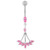 Jeweled Dangling Floral Chandelier Belly Button Ring - Pink