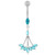 Jeweled Dangling Floral Chandelier Belly Button Ring - Aqua