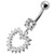 Jeweled Fancy Heart Silver Dangling Banana Bar Navel Belly Ring - Clear