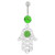 Hamsa Hand with Flowers Dangling Belly Button Ring - Peridot