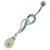 Jeweled Fancy Pearl Silver Dangling Curved Bar Belly Ring - Aqua
