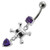 Jeweled Fancy Silver Dangling Banana Bar Navel Body Jewelry Ring - Purple