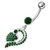 Jeweled Fancy Silver Dangling Banana Bar Navel Ring - Emerald