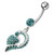 Jeweled Fancy Silver Dangling Banana Bar Navel Ring - Aqua
