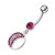 Jeweled Fancy Half MOON Silver Dangling Curved Bar Navel Ring - Pink