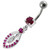 Jeweled Fancy Silver Dangling SS Bar Banana Belly Ring - Red