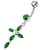 Jeweled Fancy Silver Flower Dangling SS Bar Banana Belly Ring - Emerald