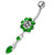 Jeweled Fancy Flower Dangling SS Banana Bar Navel Ring - Emerald