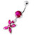 Jeweled Flower Dangling Navel belly bar - Red
