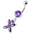 Jeweled Flower Dangling Navel belly bar - Purple