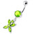 Jeweled Flower Dangling Navel belly bar - Peridot