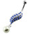 Multi Jeweled Leaf with Pearl Belly Button Piercing - Dark Blue
