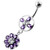 Jeweled Flower Hanging Navel Belly Bar - Purple