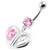 Jeweled Heart Cut out 925 Sterling Silver Navel Bar - Pink