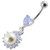 Jeweled Heart Pearl Dangling Navel Ring - Lavender