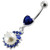 Jeweled Heart Pearl Dangling Navel Ring - Dark blue