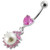 Jeweled Heart Pearl Dangling Navel Ring - Pink