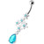 Multi Sparkling Jeweled Stars Navel Belly Ring - Aqua