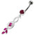 Multi Stone Jeweled Fancy Dangling SS Banana Bar Belly Ring - Red