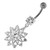 Jeweled Lotus Flower Sterling Silver Belly Button Ring - Clear