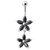 Jeweled Multi Flower Silver Dangling Belly Button Ring - Black