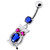 Jeweled Owl Dangling Navel Bar - Dark Blue
