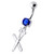 Jeweled Scissor and comb Dangling Belly Ring - Dark Blue
